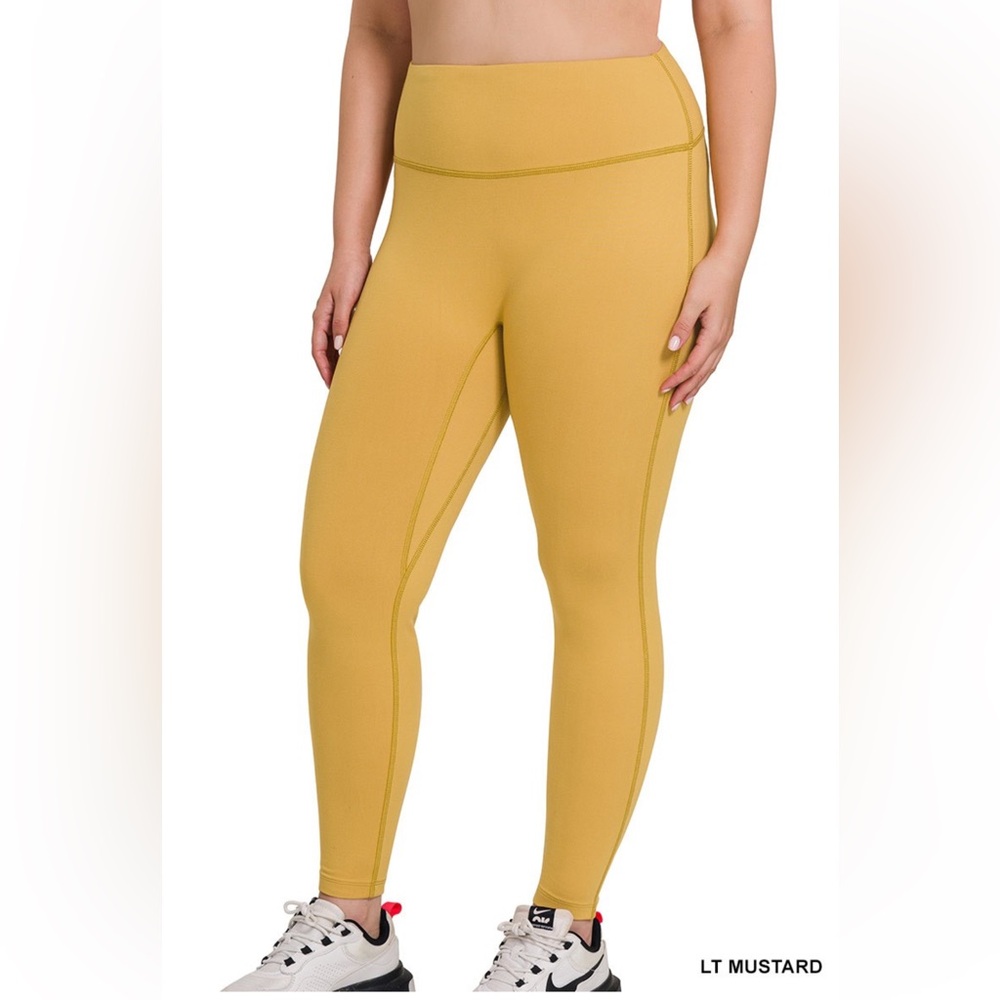 NWT! LT MUSTARD PLUS SOFT BRUSHED MICROFIBER FULL LENGTH LEGGINGS high waist